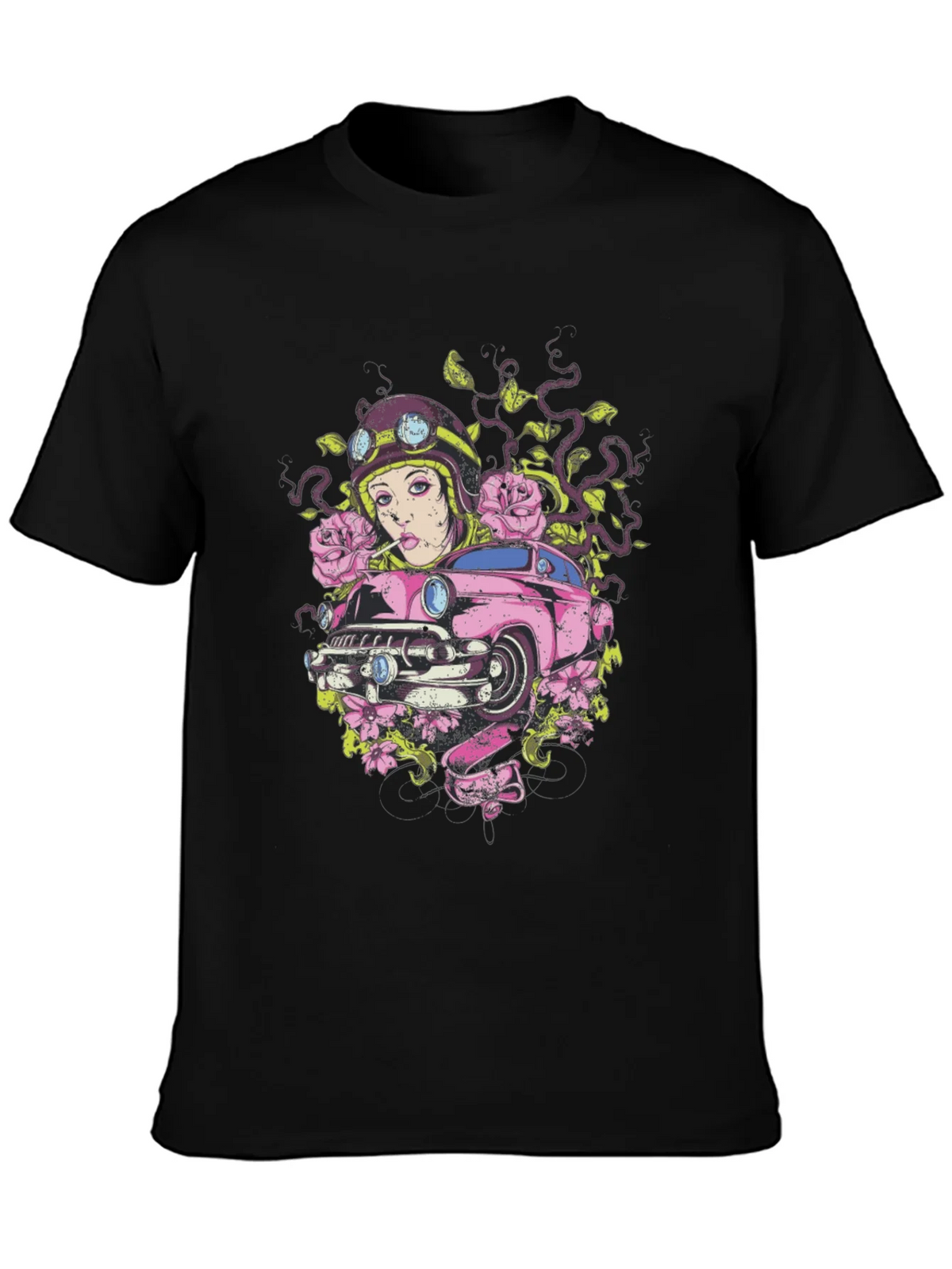 Vintage Car Girl Graphic Tee - Cool Black T-Shirt product image 6