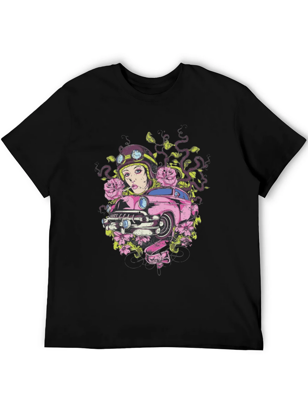 Vintage Car Girl Graphic Tee - Cool Black T-Shirt product image 8