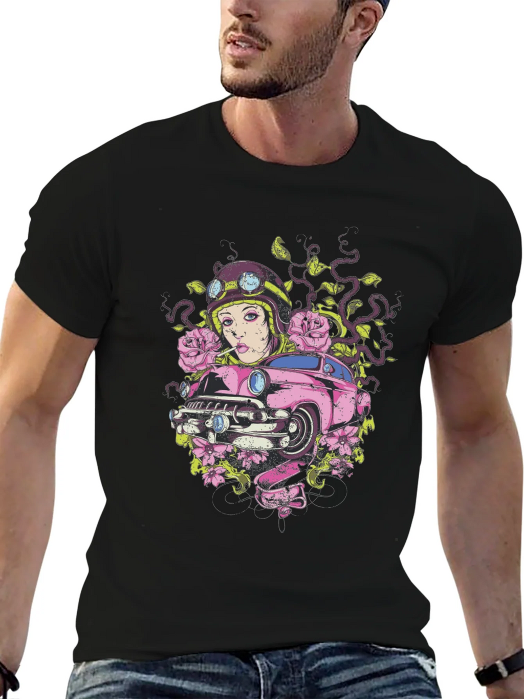 Vintage Car Girl Graphic Tee - Cool Black T-Shirt product image 9