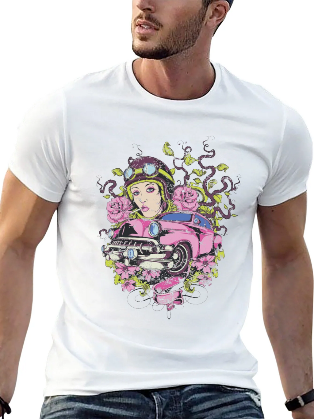 Vintage Car Girl Graphic Tee - Cool Black T-Shirt product image 4
