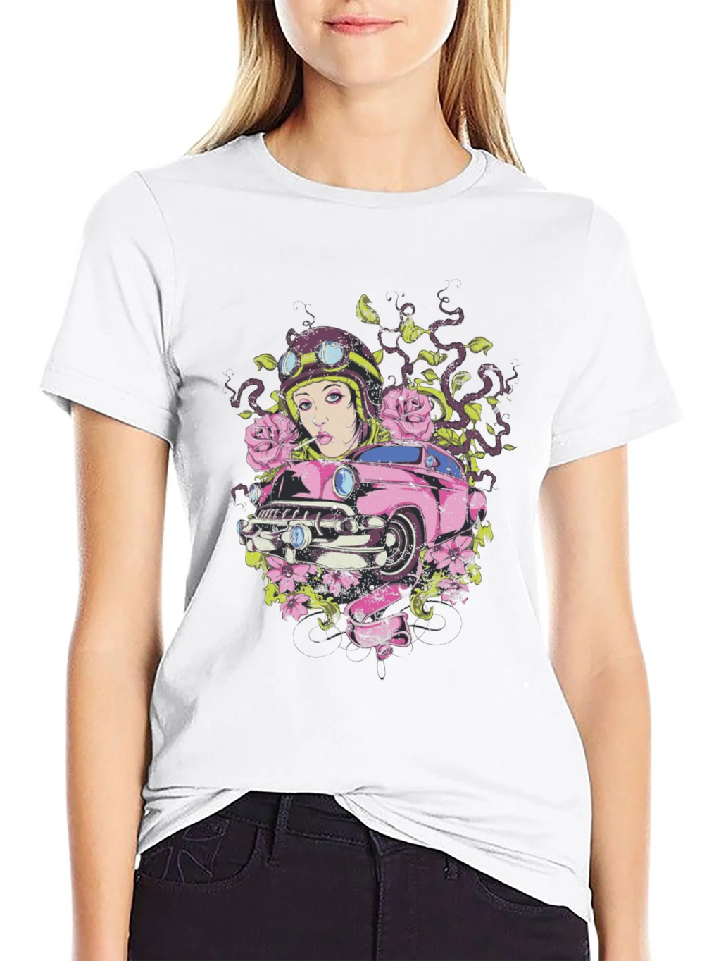 Vintage Car Girl Graphic Tee - Cool Black T-Shirt product image 11