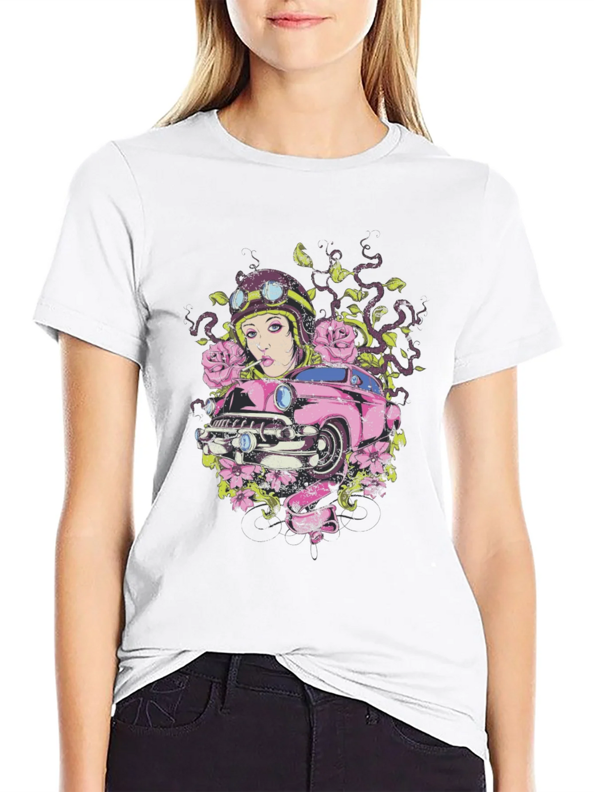 Vintage Car Girl Graphic Tee - Cool Black T-Shirt product image 11