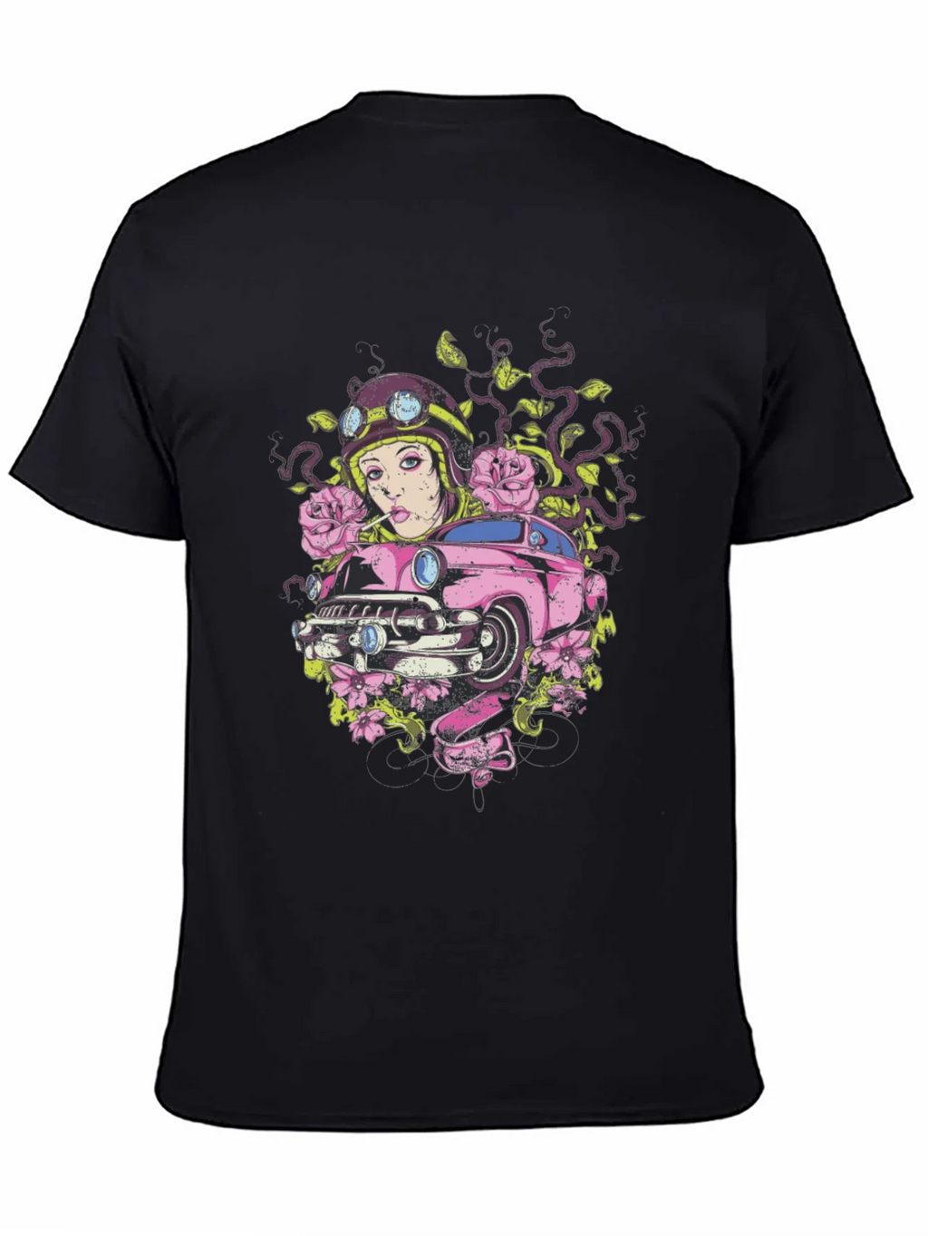 Vintage Car Girl Graphic Tee - Cool Black T-Shirt product image 7
