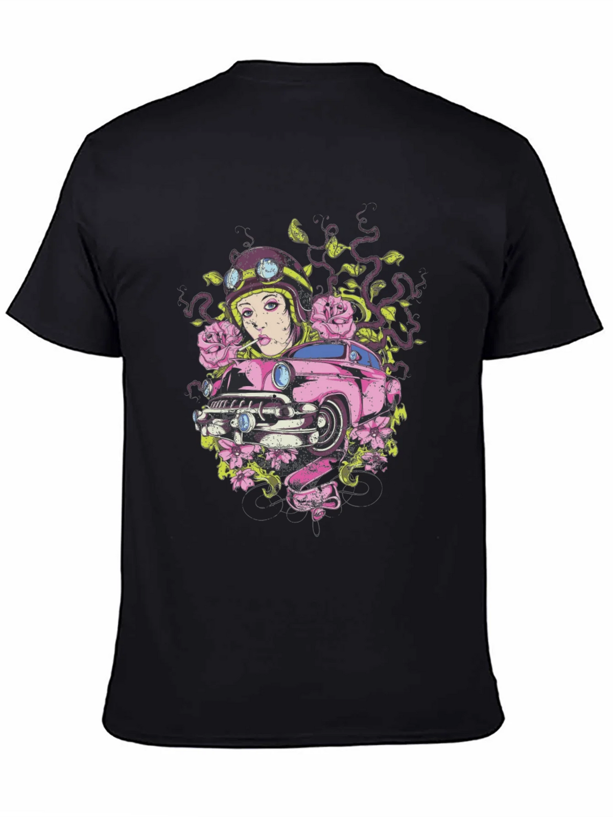 Vintage Car Girl Graphic Tee - Cool Black T-Shirt product image 7