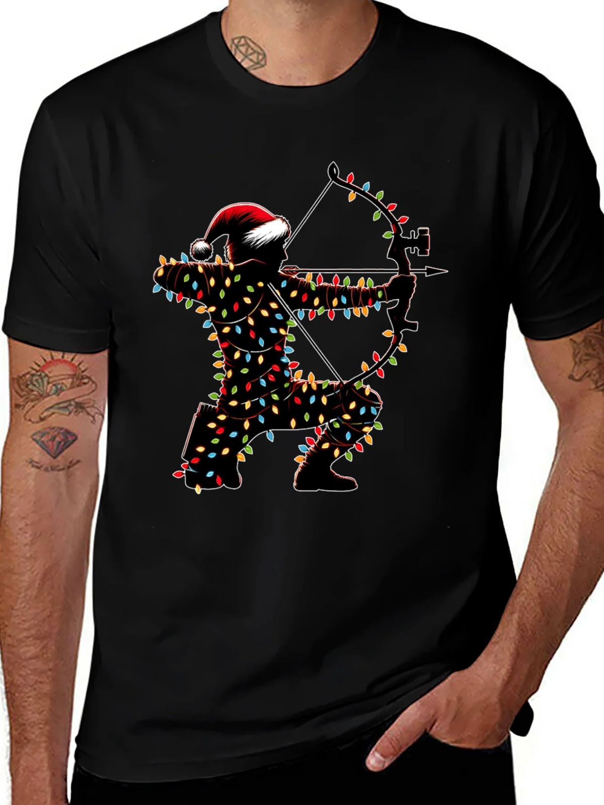 Archery Christmas Lights Santa T-Shirt product image 1