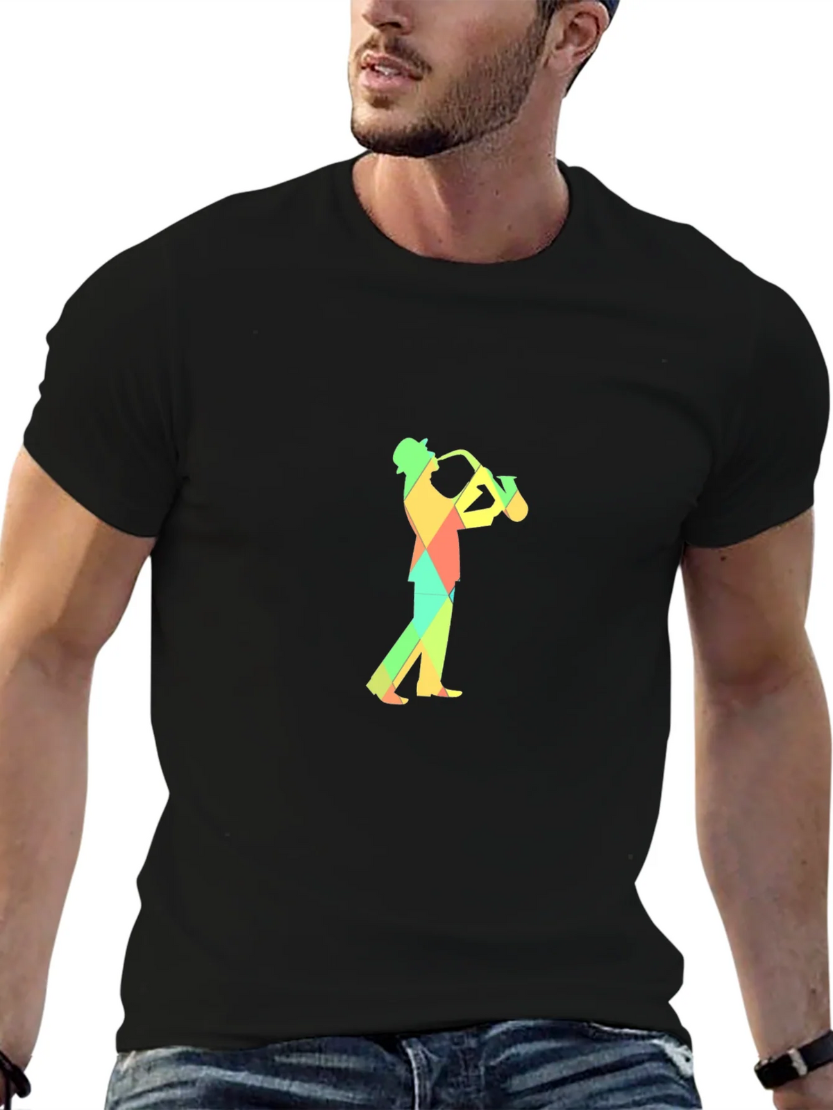 Geometric Saxophone Player Graphic Tee - Black product image 9