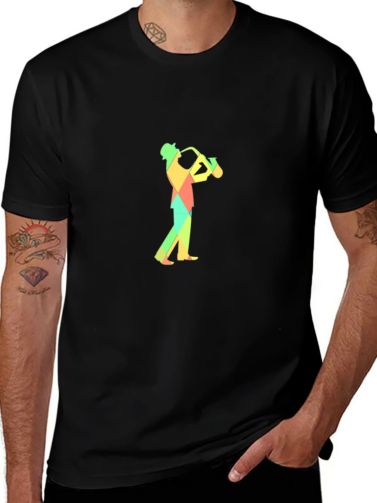Geometric Saxophone Player Graphic Tee - Black product image 1