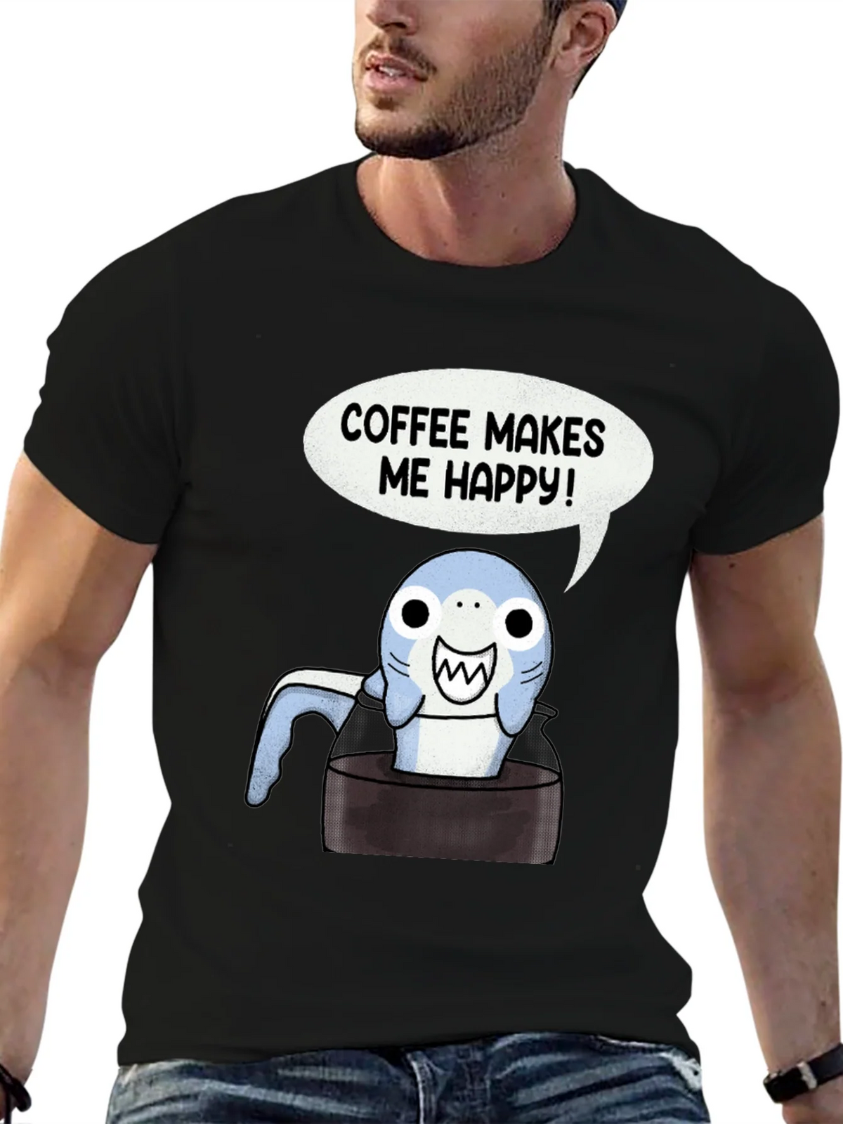Coffee Shark T-Shirt - Makes Me Happy Tee product image 8