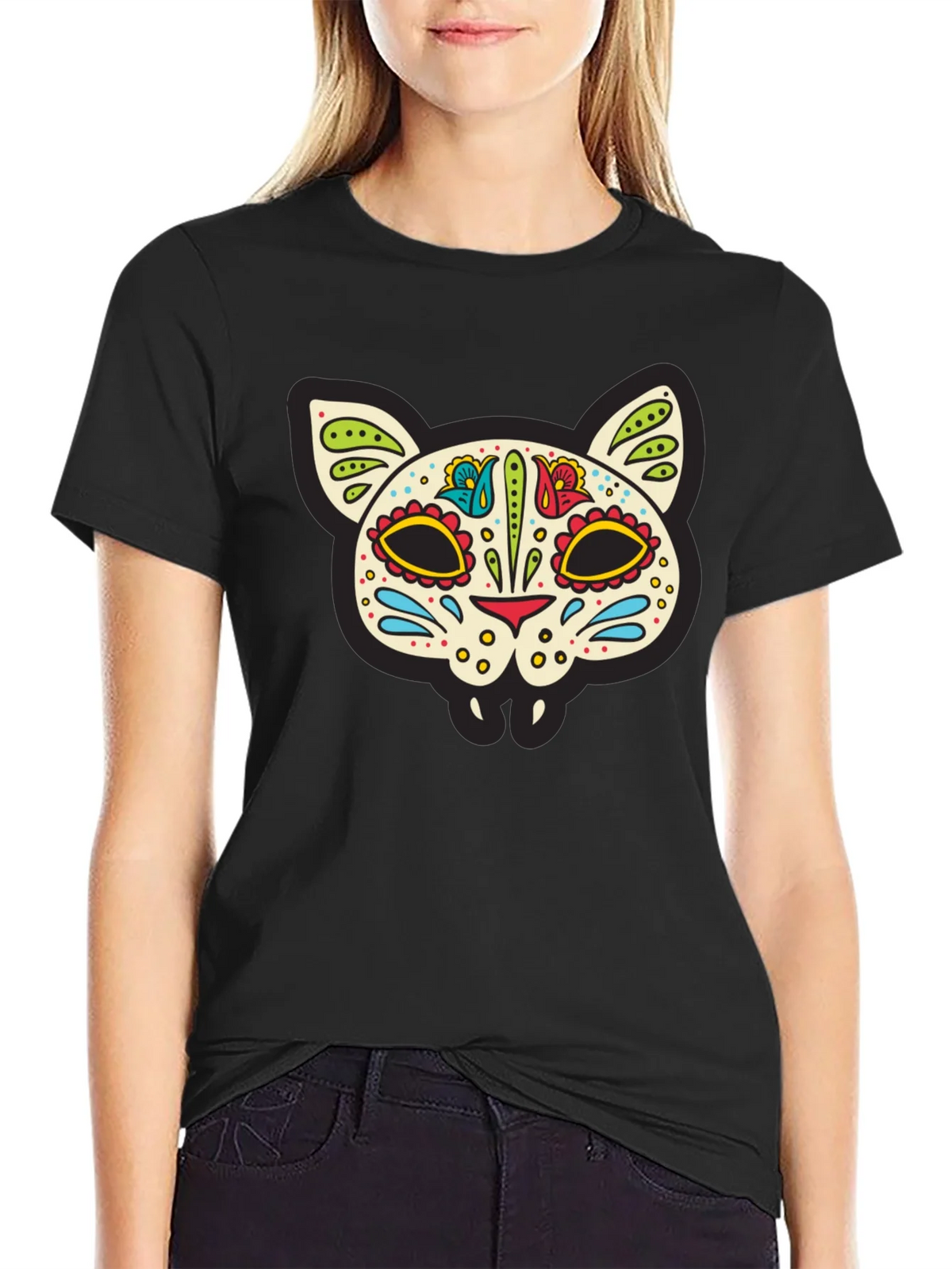 Sugar Skull Cat T-Shirt - Dia de los Muertos Style product image 5