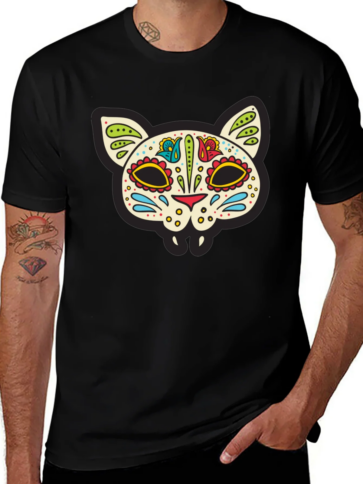 Sugar Skull Cat T-Shirt - Dia de los Muertos Style product image 1