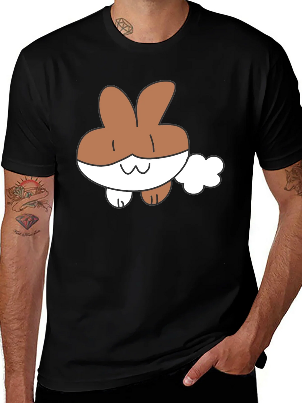 Cute Cartoon Bunny Black T-Shirt product image 1