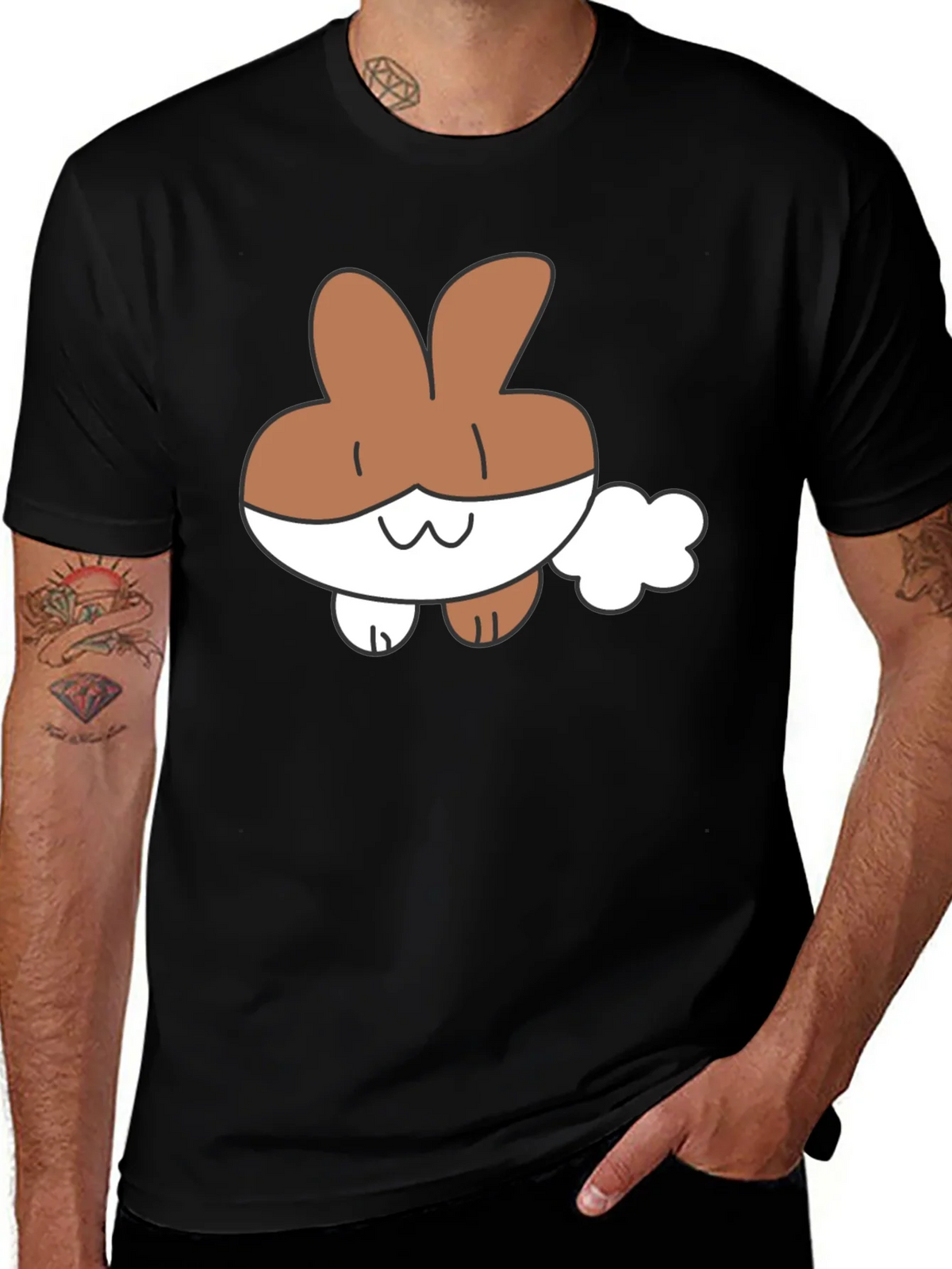 Cute Cartoon Bunny Black T-Shirt product image 1