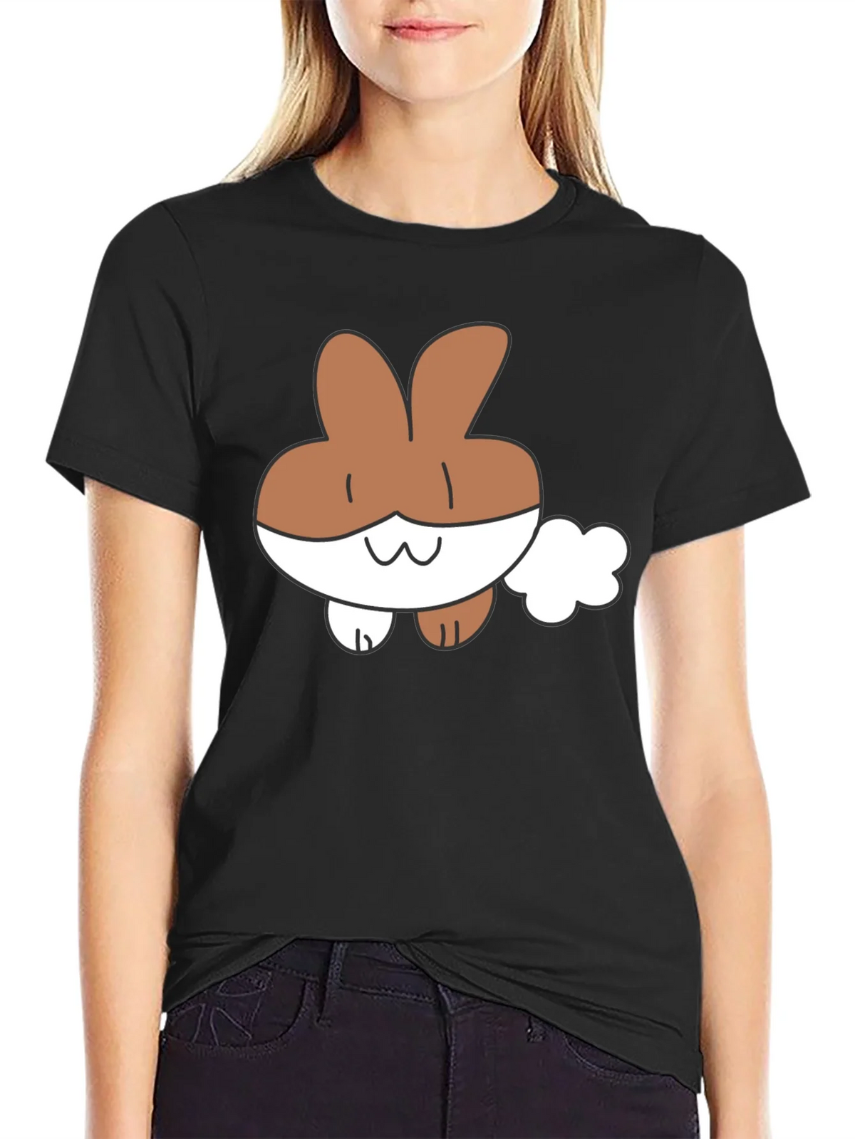 Cute Cartoon Bunny Black T-Shirt product image 5