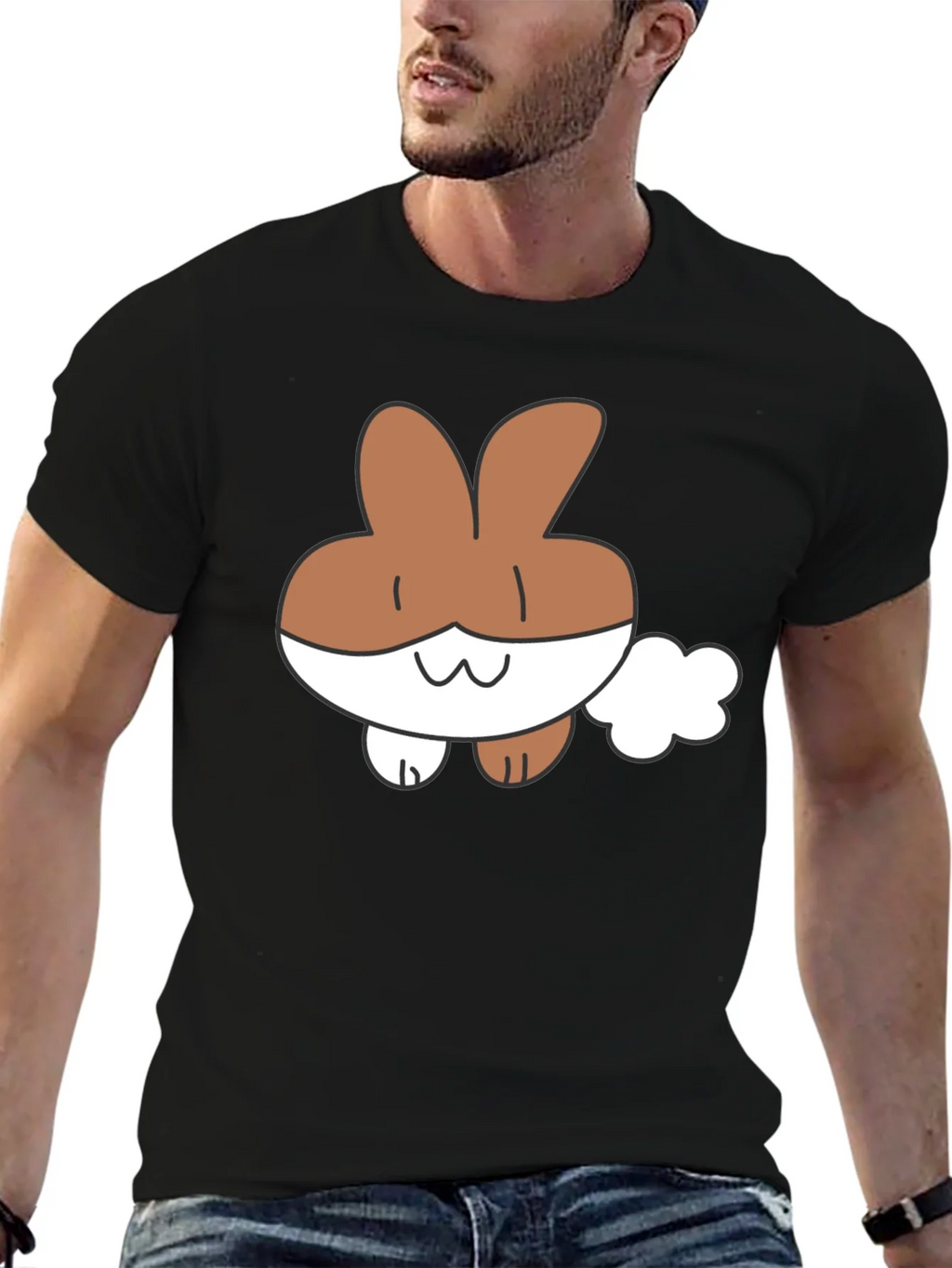Cute Cartoon Bunny Black T-Shirt product image 9