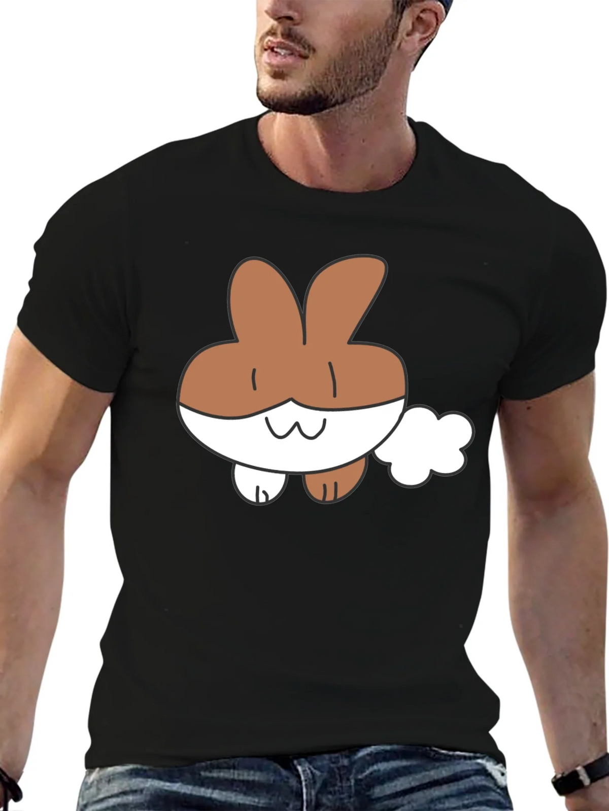 Cute Cartoon Bunny Black T-Shirt product image 9