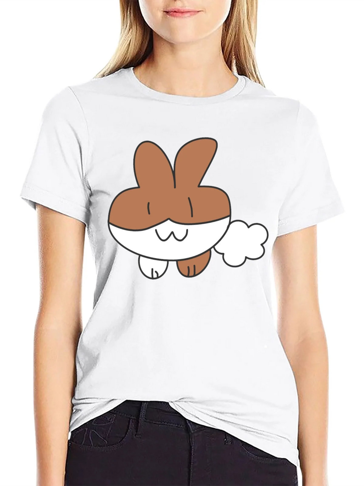 Cute Cartoon Bunny Black T-Shirt product image 11