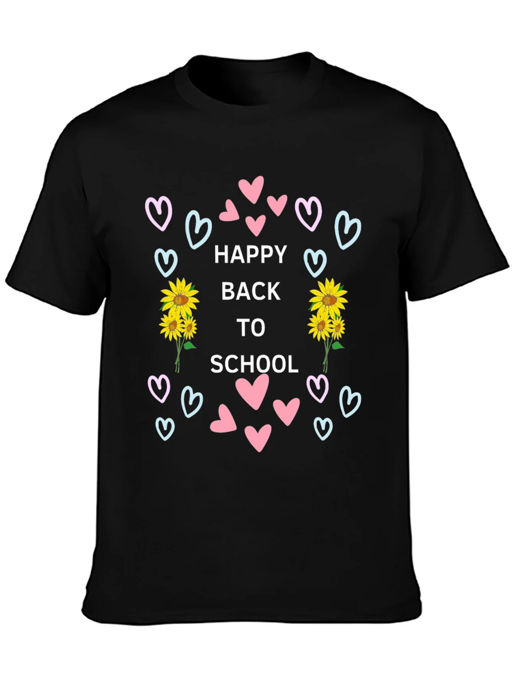 Happy Back to School Black T-Shirt with Heart & Sunflower product image 2