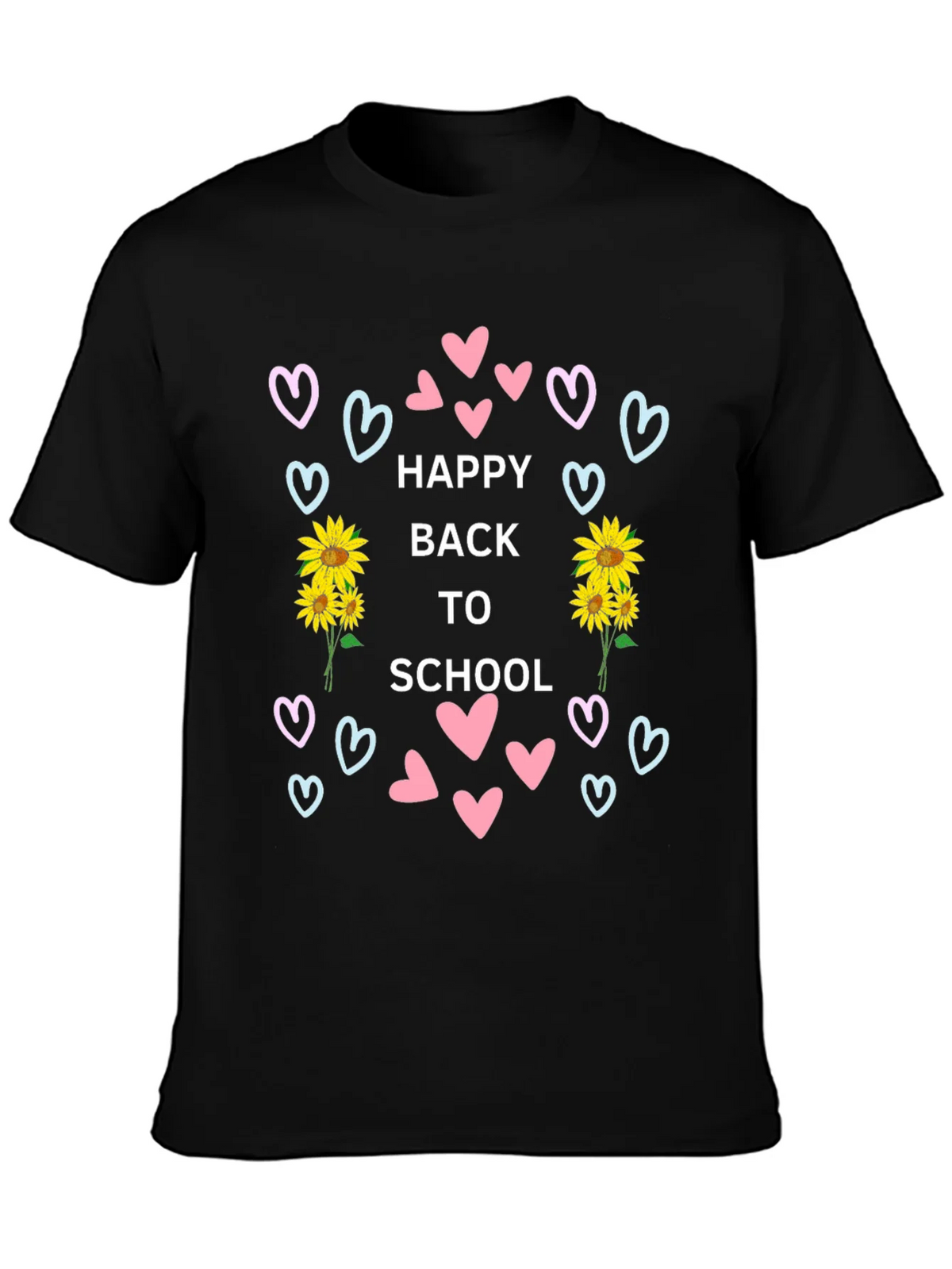 Happy Back to School Black T-Shirt with Heart & Sunflower product image 2