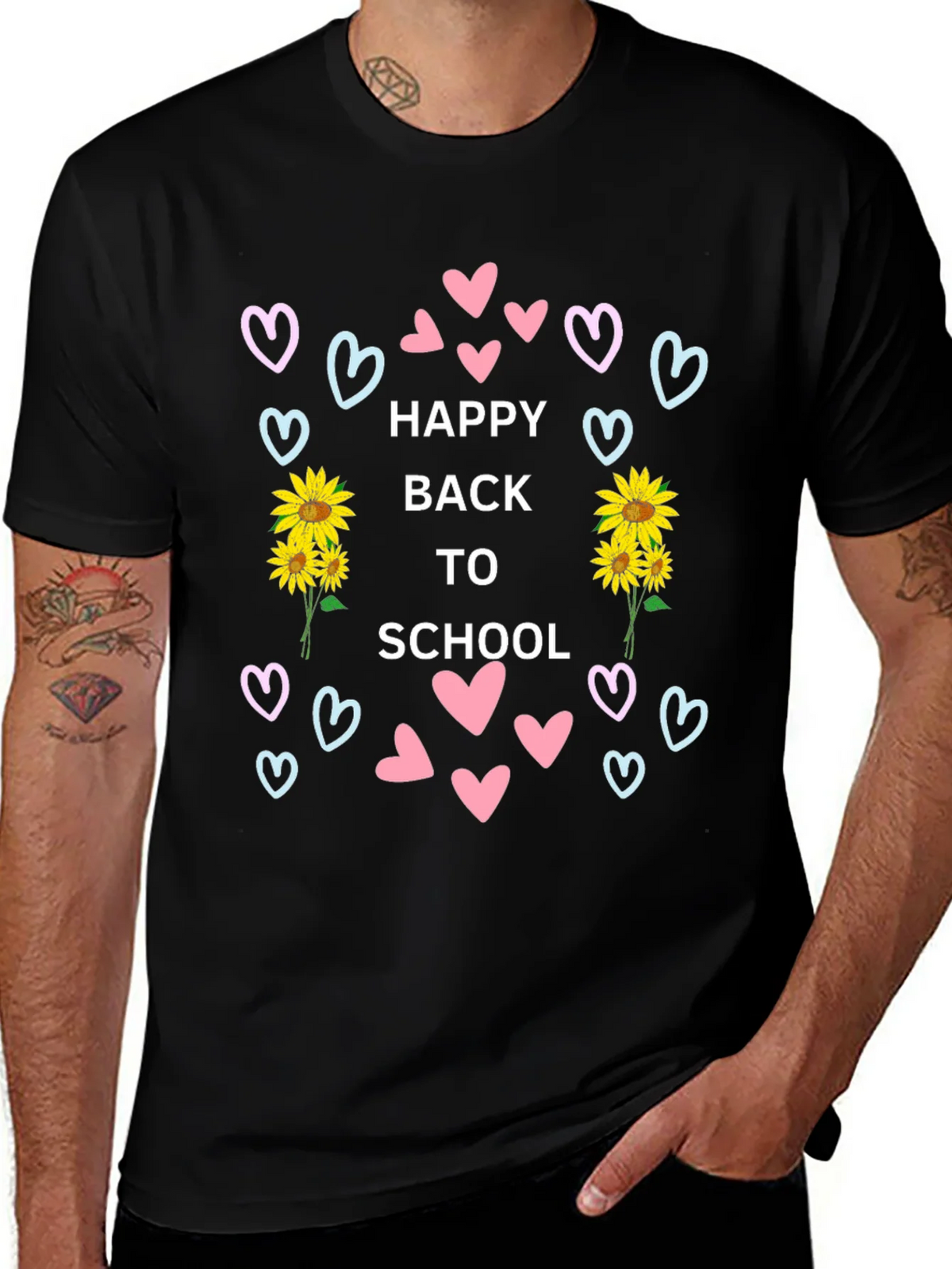 Happy Back to School Black T-Shirt with Heart & Sunflower product image 1