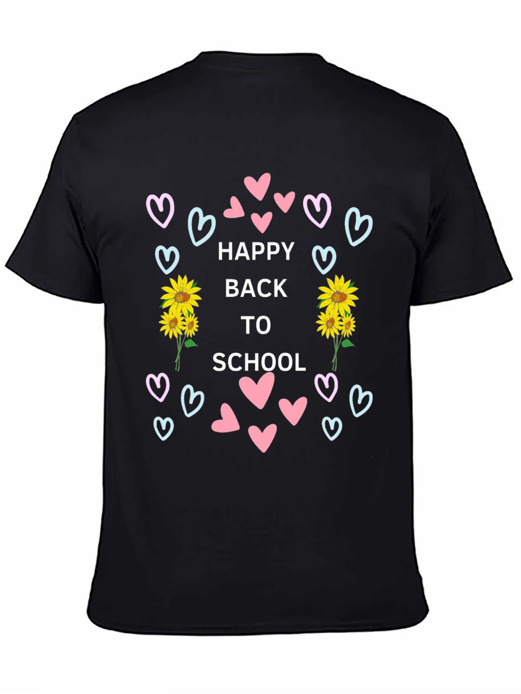 Happy Back to School Black T-Shirt with Heart & Sunflower product image 3