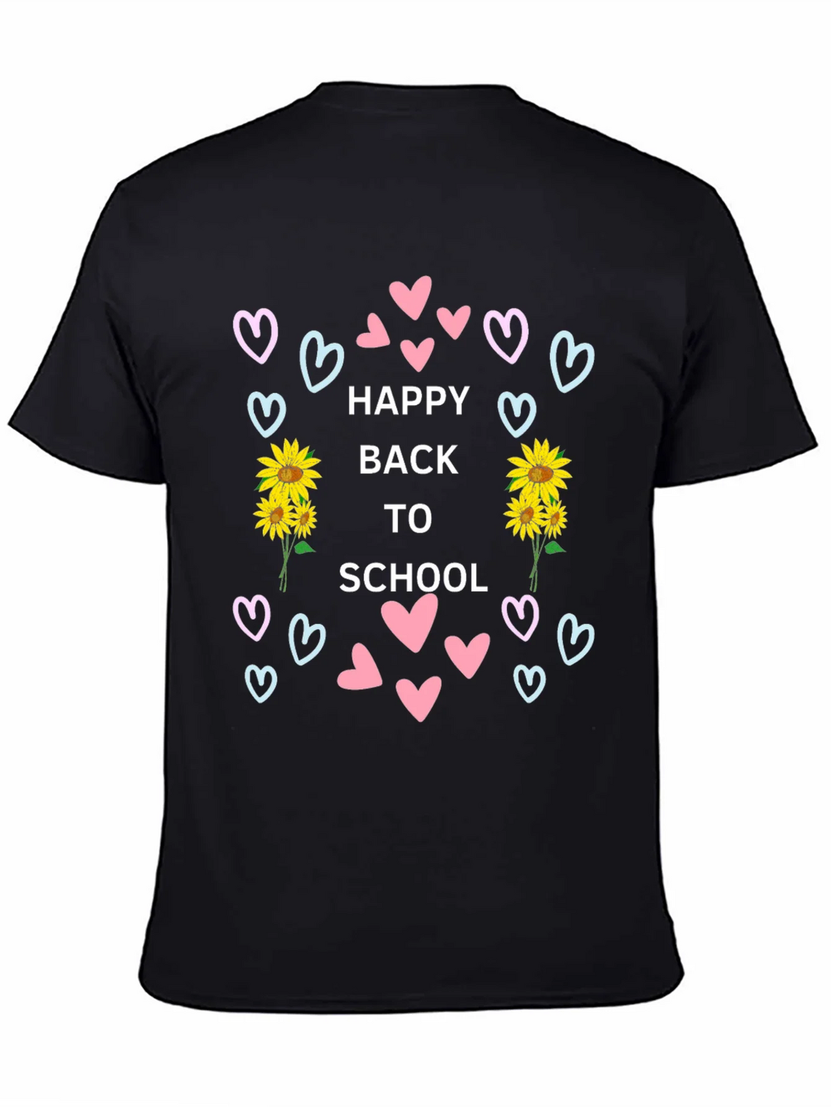 Happy Back to School Black T-Shirt with Heart & Sunflower product image 3