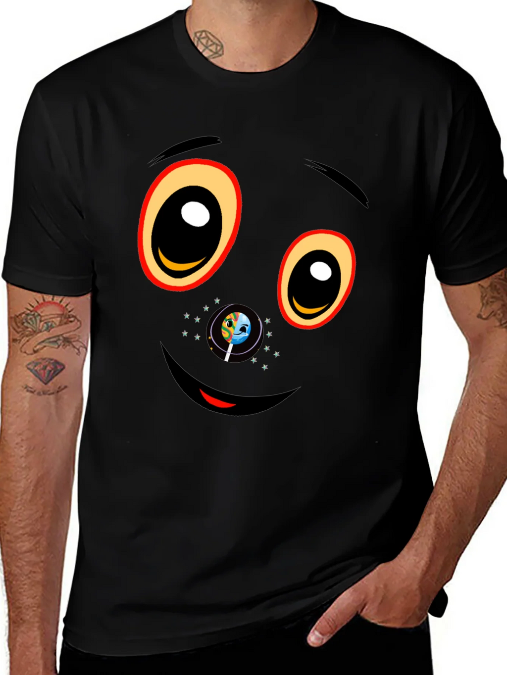 Black Graphic T-Shirt with Face Design product image 1