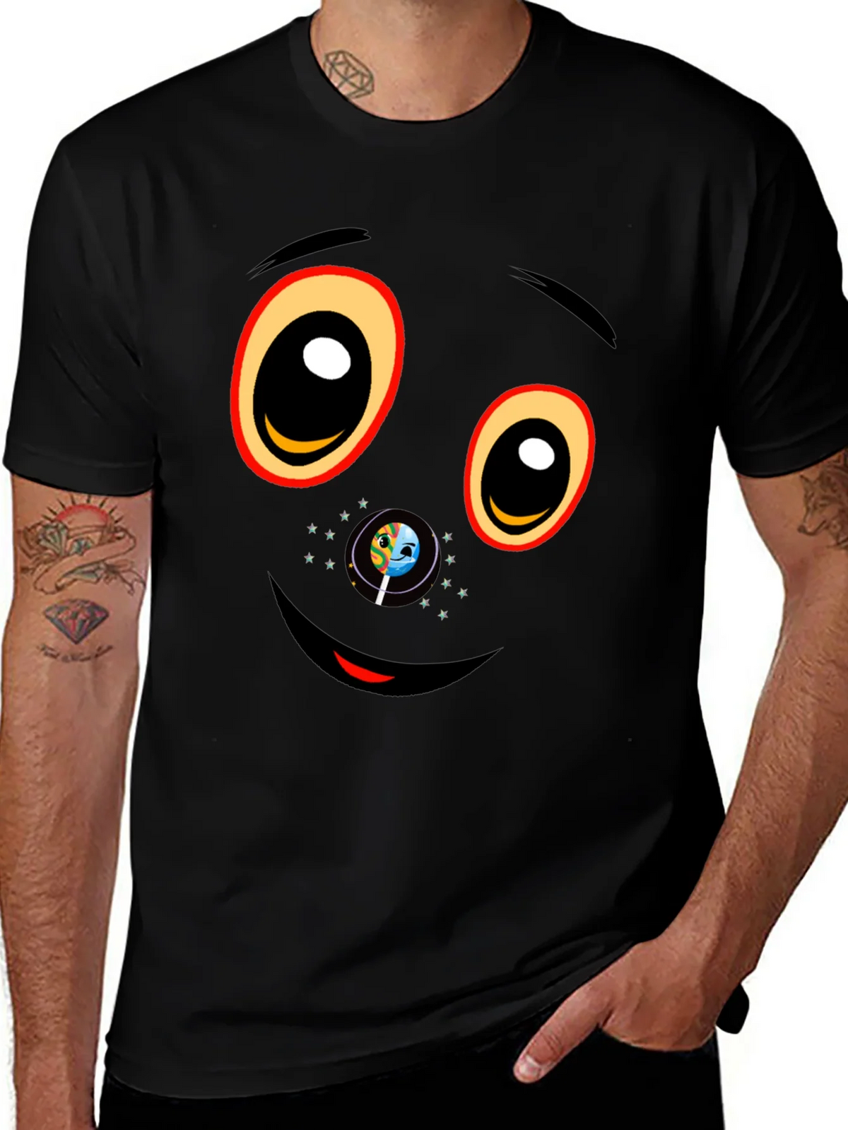 Black Graphic T-Shirt with Face Design product image 1