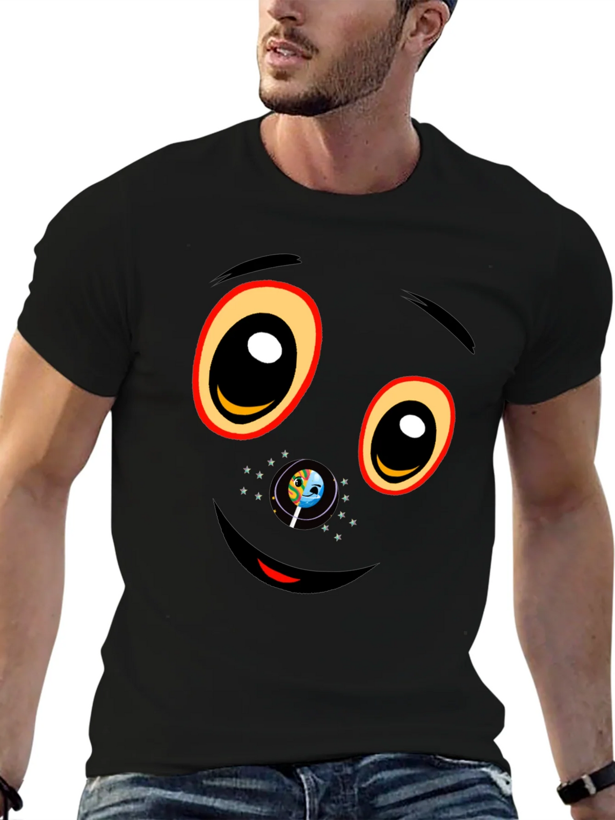 Black Graphic T-Shirt with Face Design product image 9