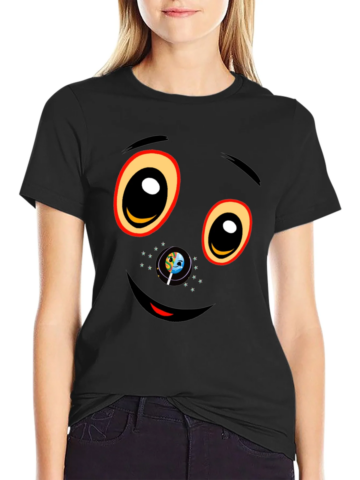 Black Graphic T-Shirt with Face Design product image 5