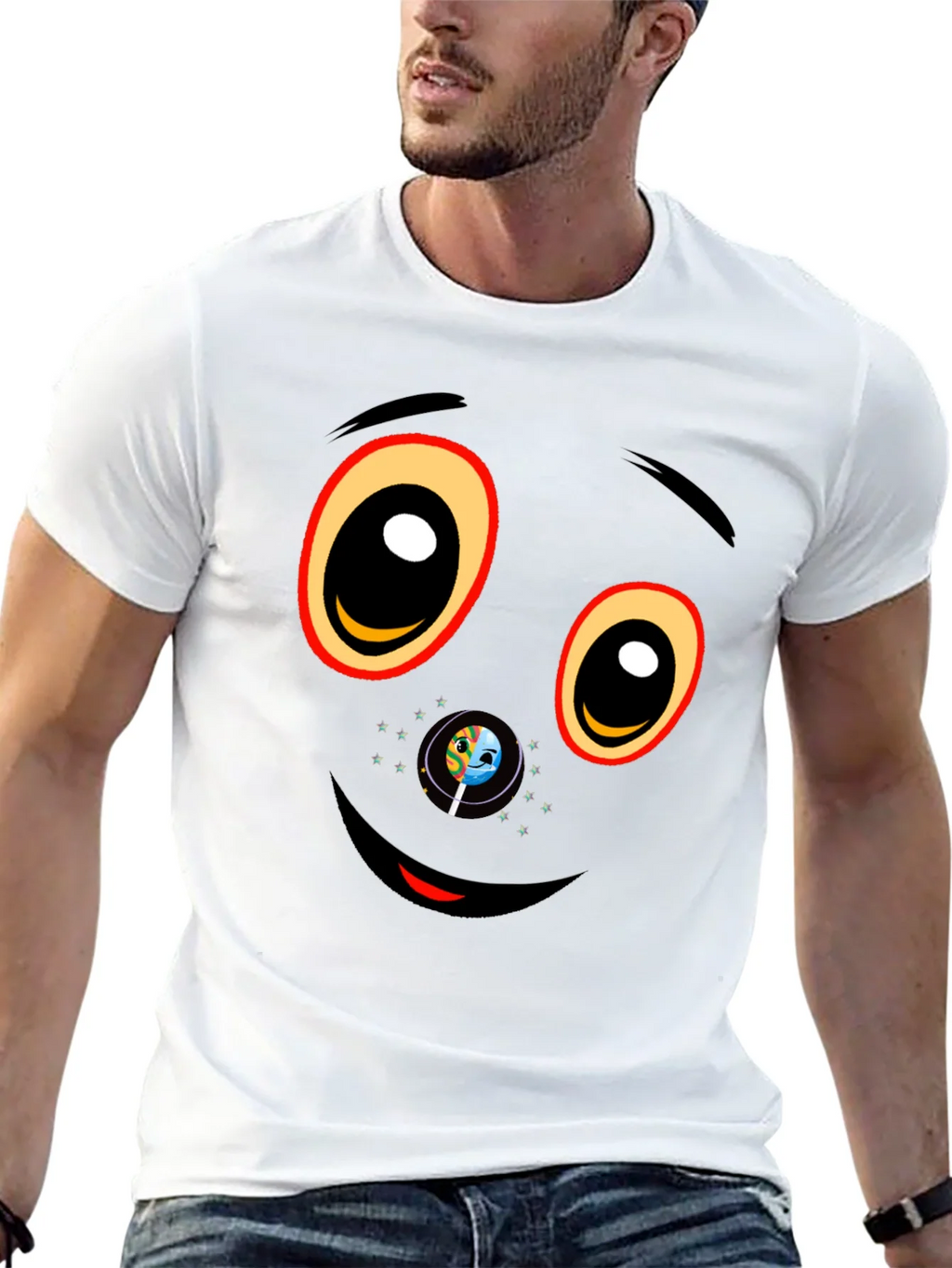 Black Graphic T-Shirt with Face Design product image 4