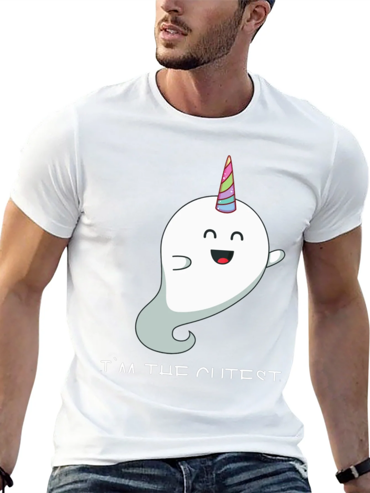 Cute Unicorn Ghost Black T-Shirt product image 3