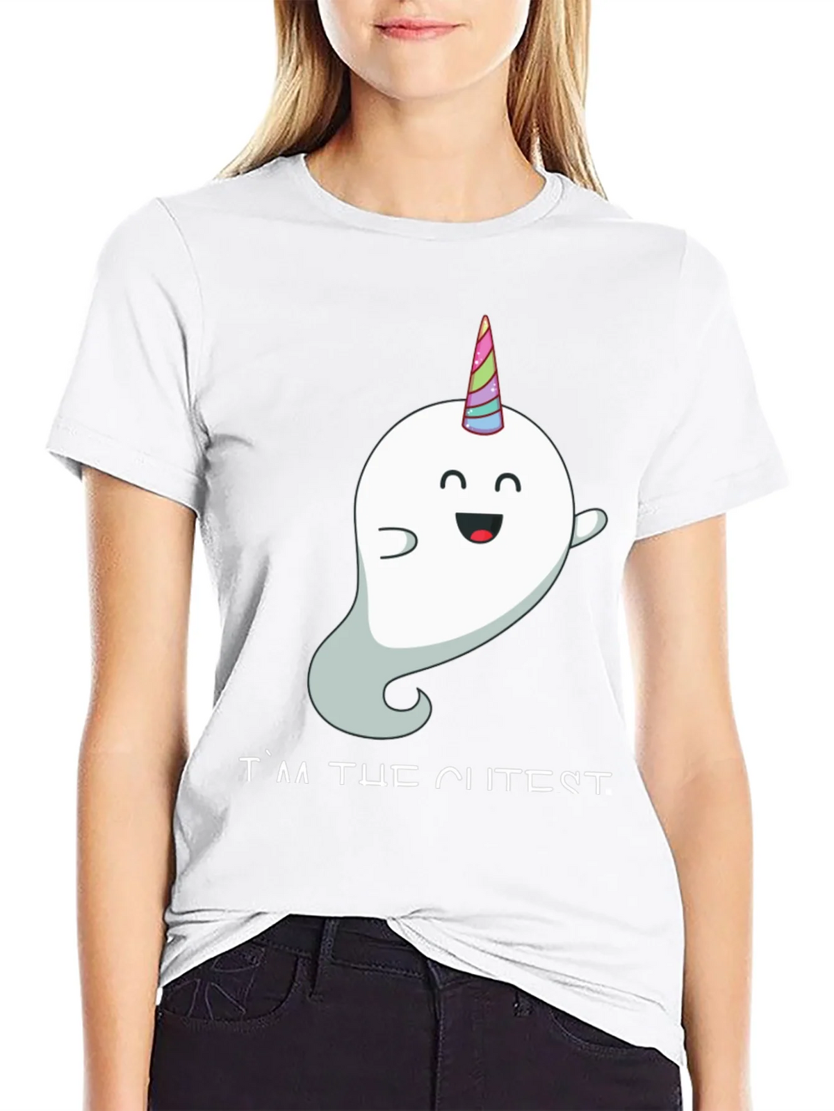 Cute Unicorn Ghost Black T-Shirt product image 5