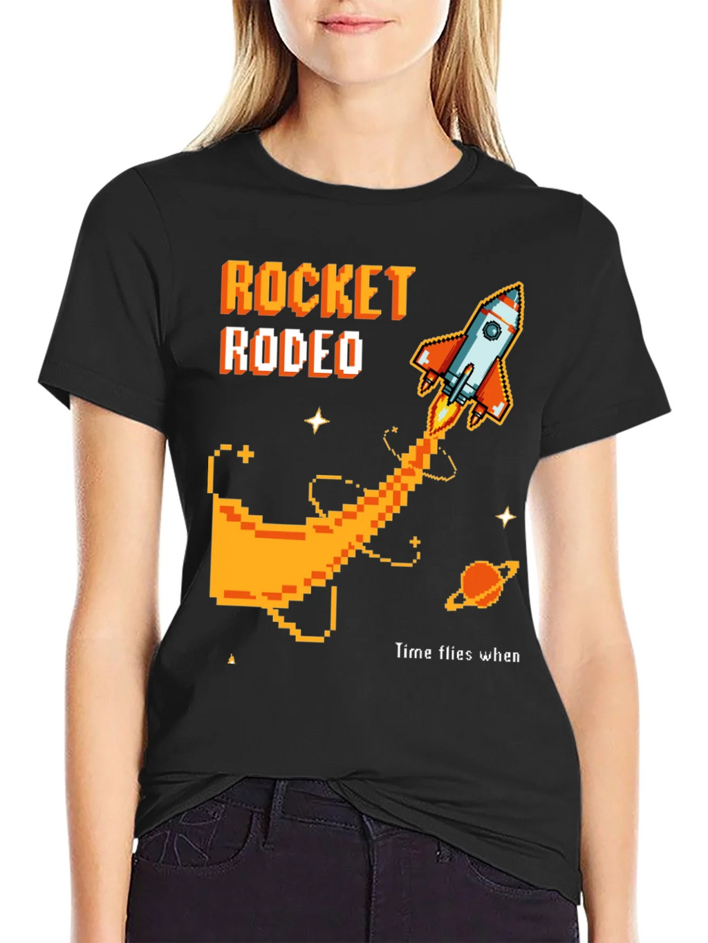 Rocket Rodeo Pixel Graphic Tee - Sci-Fi Style product image 5