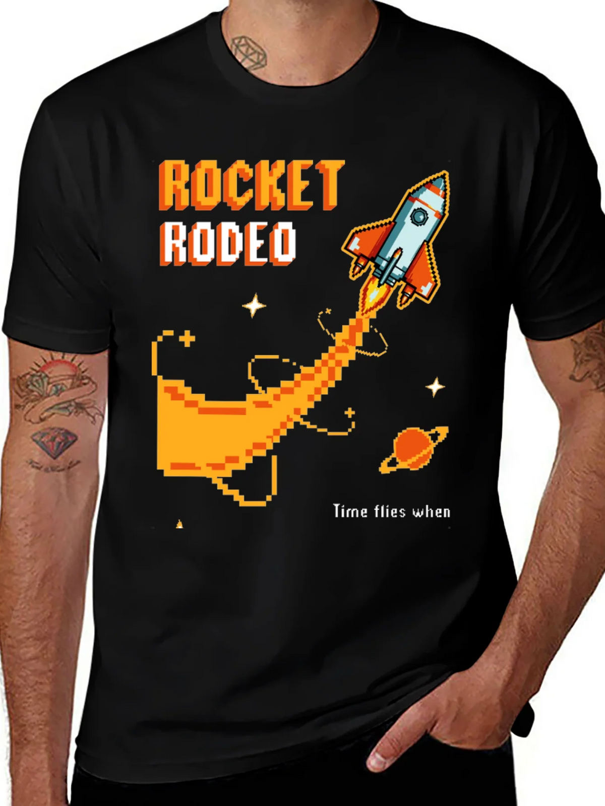 Rocket Rodeo Pixel Graphic Tee - Sci-Fi Style product image 1