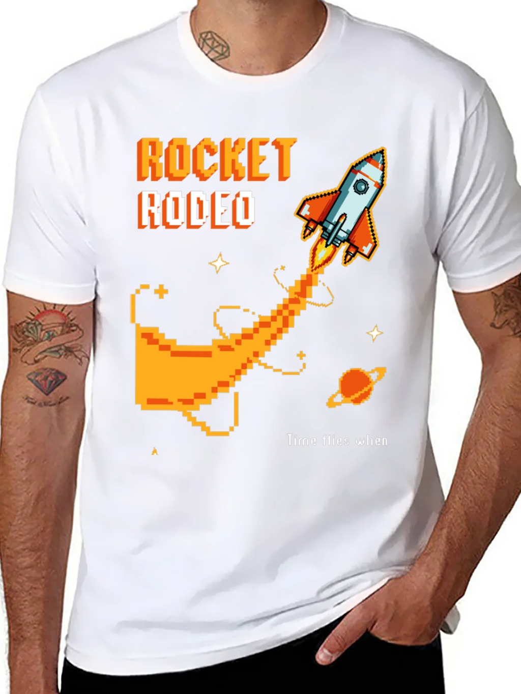 Rocket Rodeo Pixel Graphic Tee - Sci-Fi Style product image 10