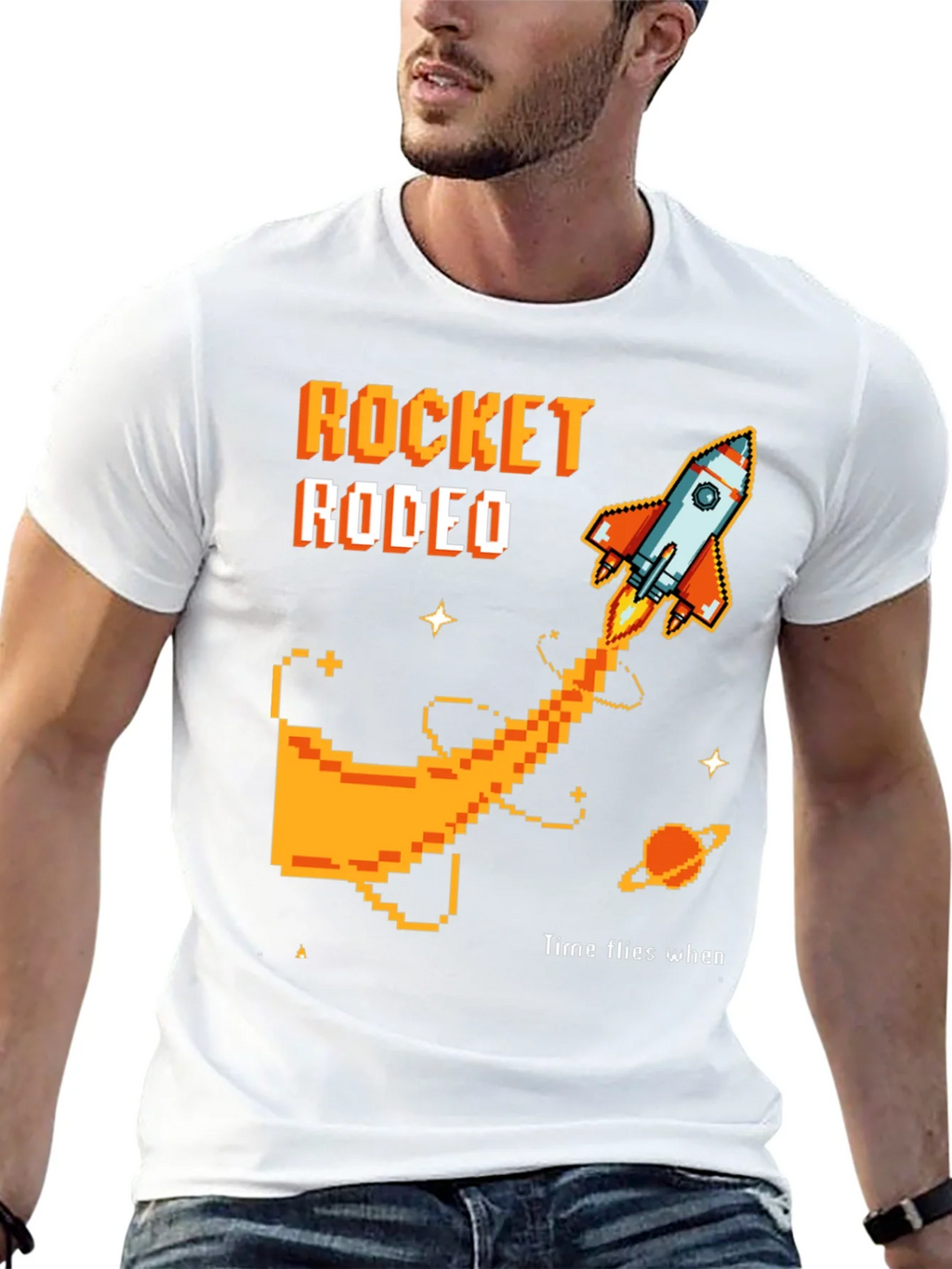 Rocket Rodeo Pixel Graphic Tee - Sci-Fi Style product image 4