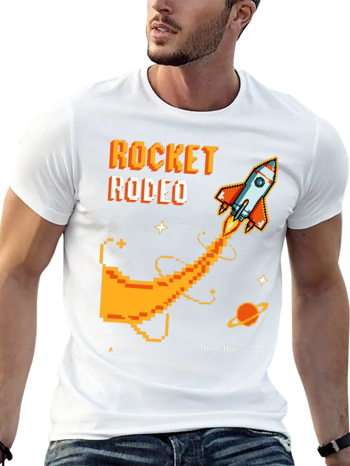 Rocket Rodeo Pixel Graphic Tee - Sci-Fi Style product image 4