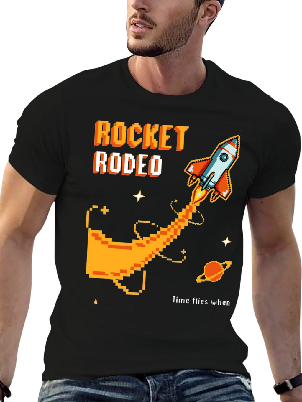 Rocket Rodeo Pixel Graphic Tee - Sci-Fi Style product image 9