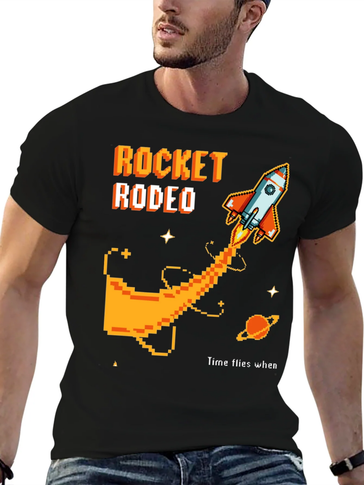 Rocket Rodeo Pixel Graphic Tee - Sci-Fi Style product image 9
