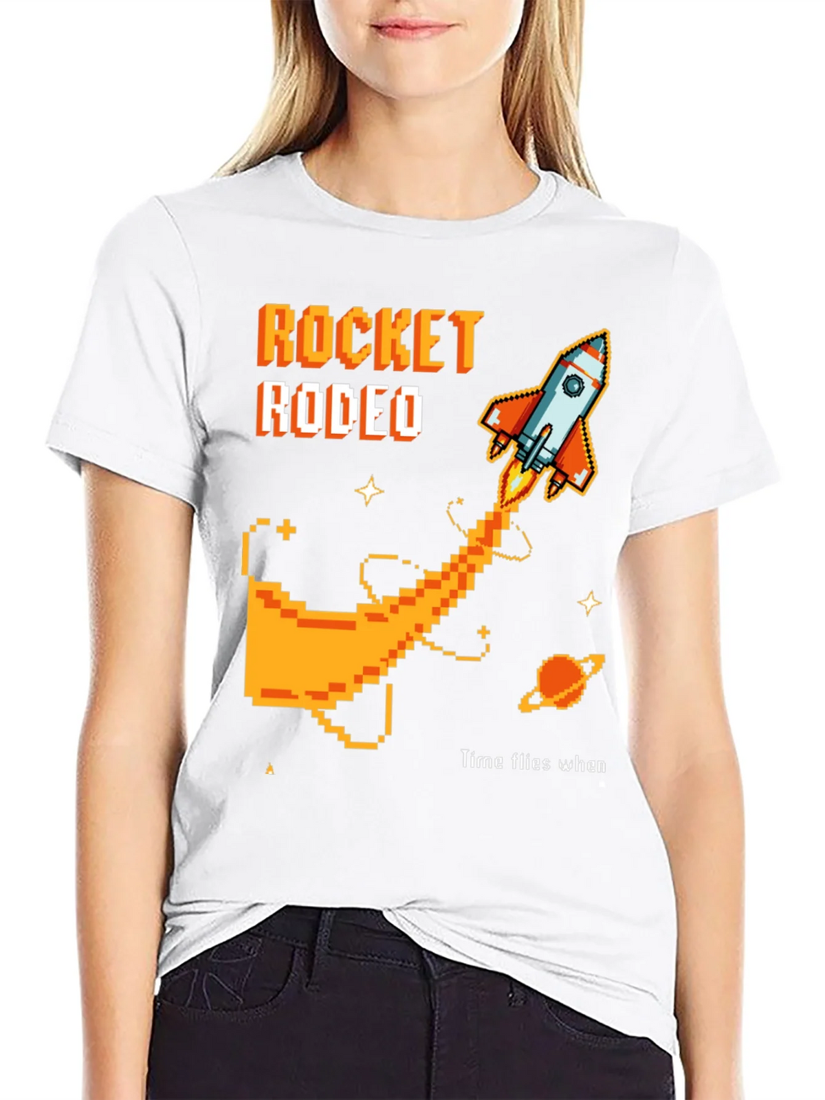 Rocket Rodeo Pixel Graphic Tee - Sci-Fi Style product image 11