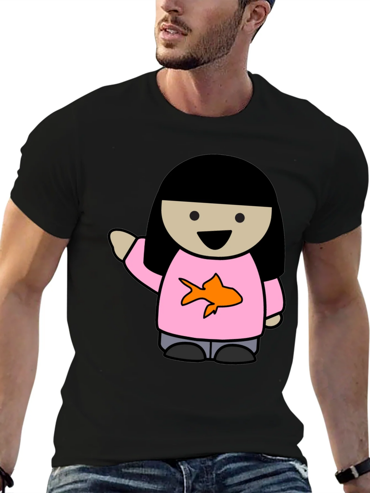 Cartoon Girl with Goldfish Tee product image 3