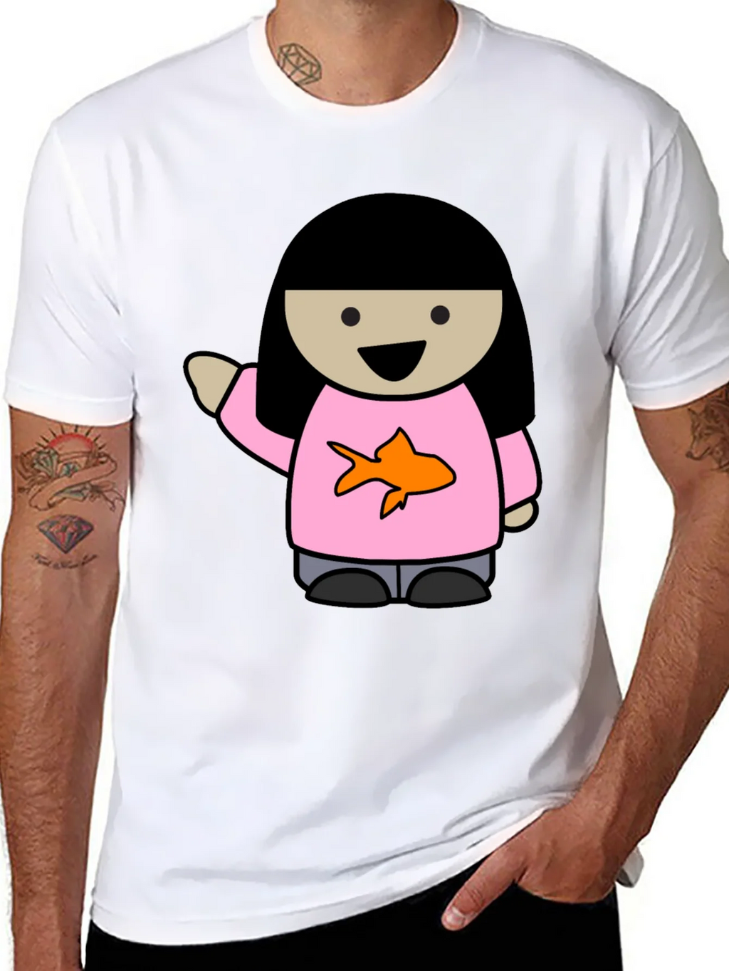 Cartoon Girl with Goldfish Tee product image 4