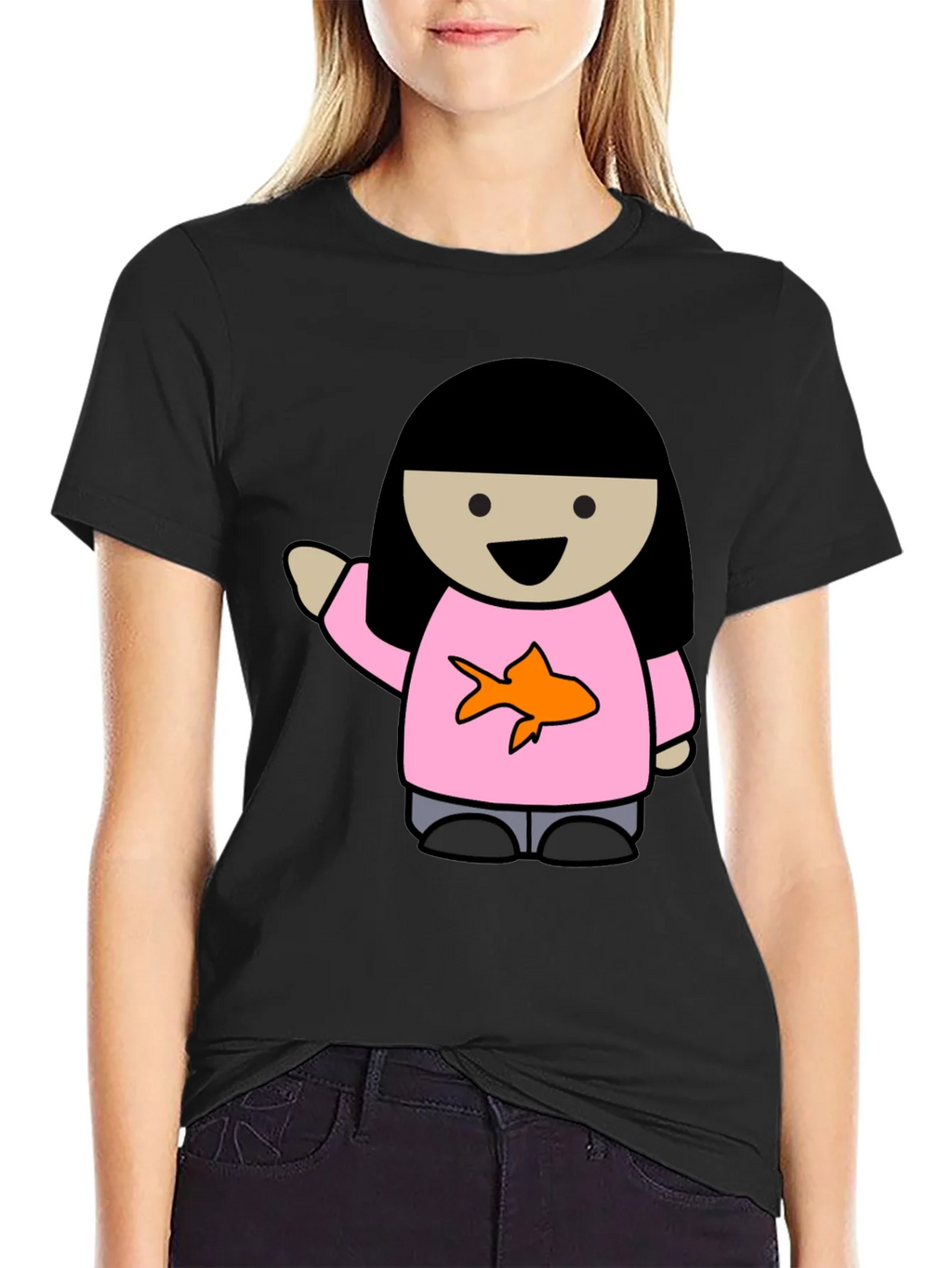 Cartoon Girl with Goldfish Tee product image 2