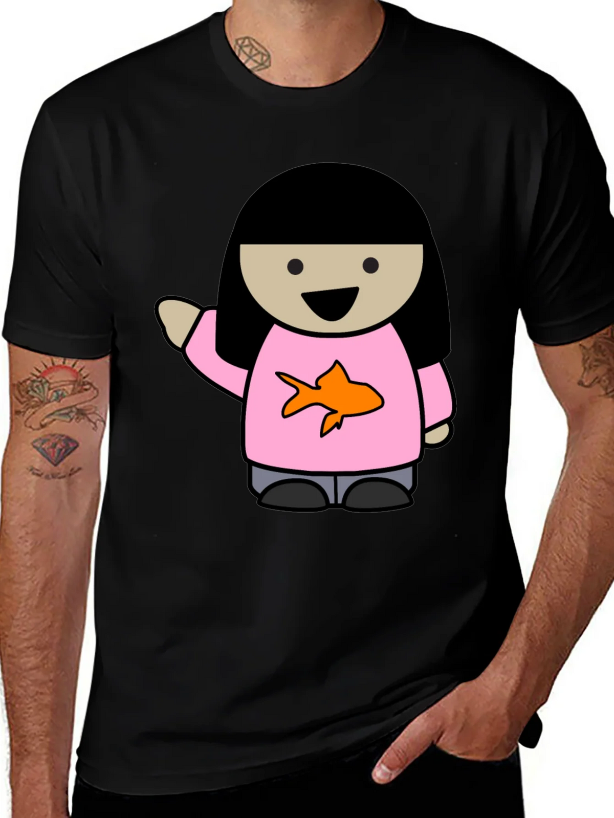 Cartoon Girl with Goldfish Tee product image 1