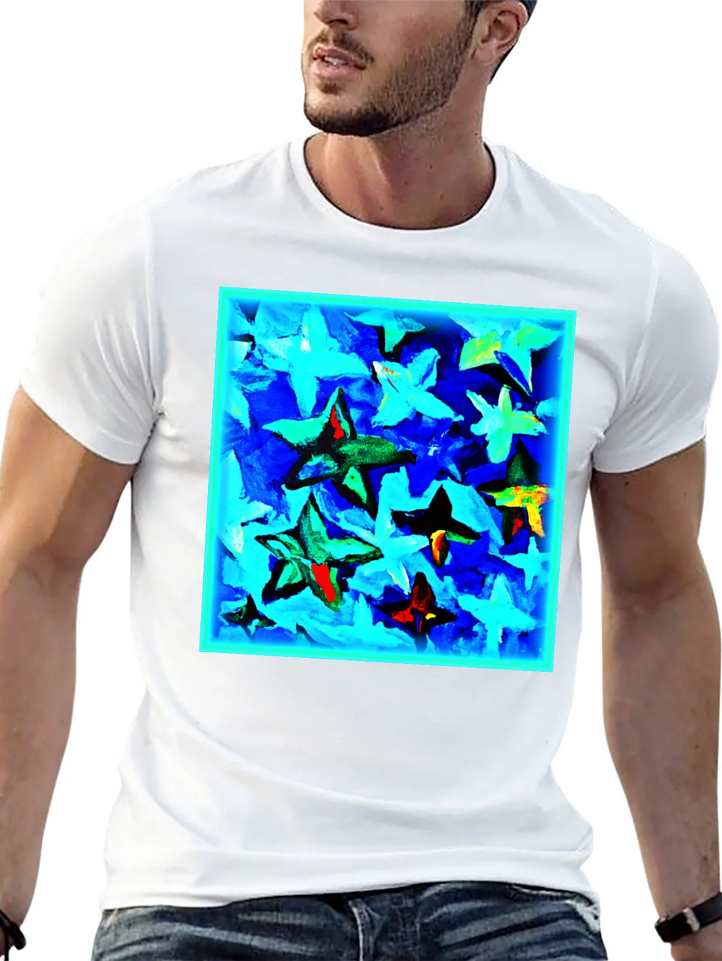 Abstract Star Print Black T-Shirt product image 4