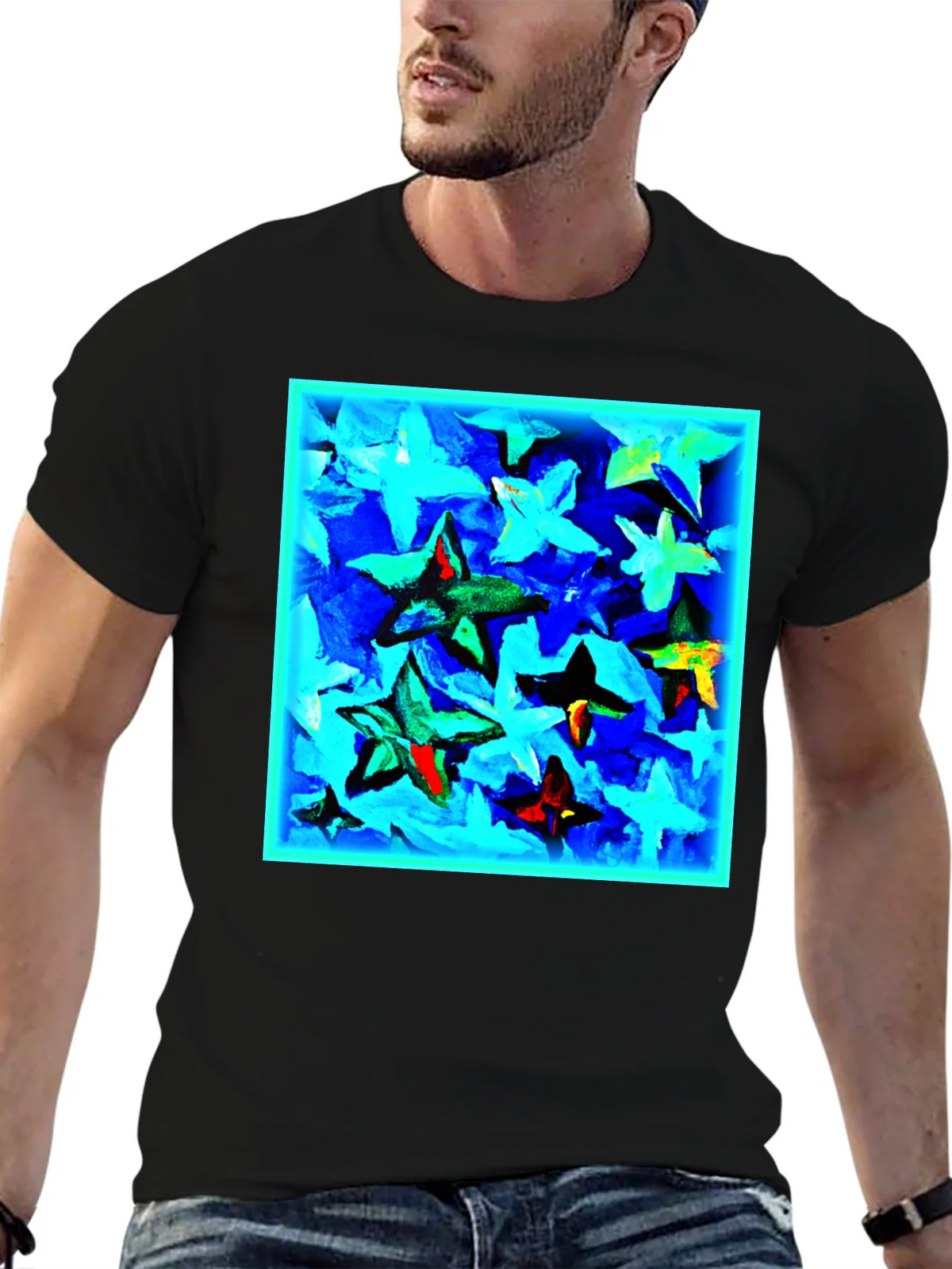 Abstract Star Print Black T-Shirt product image 9