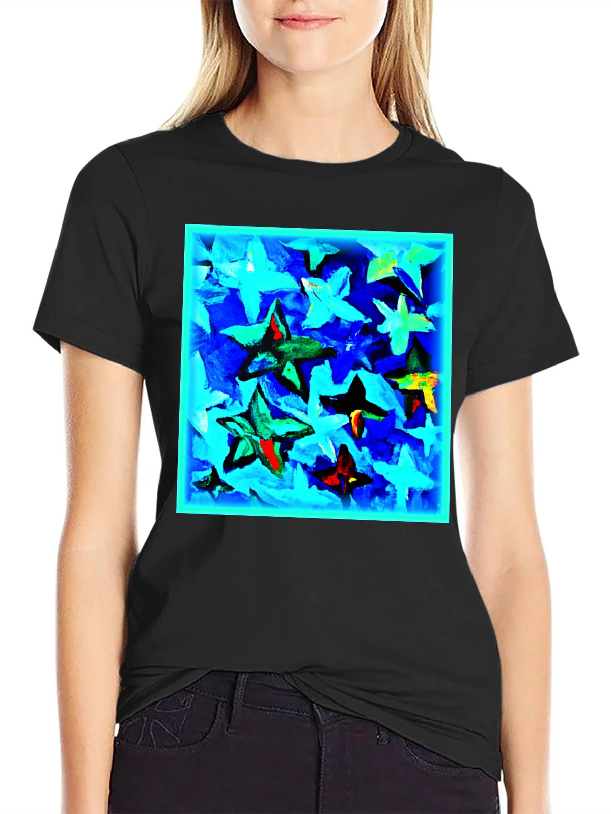Abstract Star Print Black T-Shirt product image 5