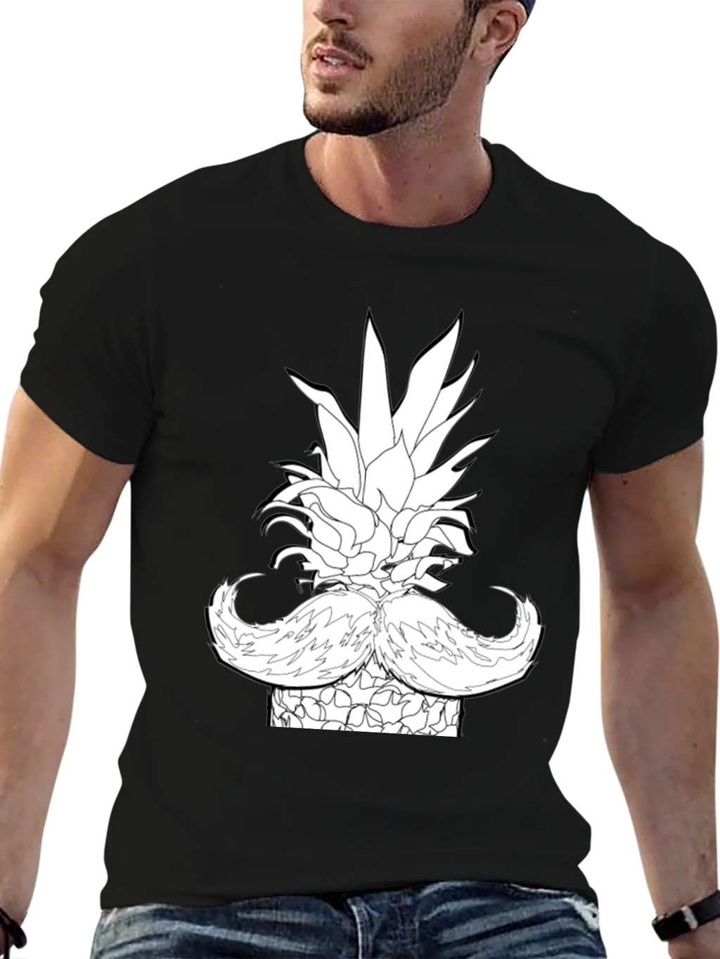 Pineapple Mustache Graphic T-Shirt - Black product image 6