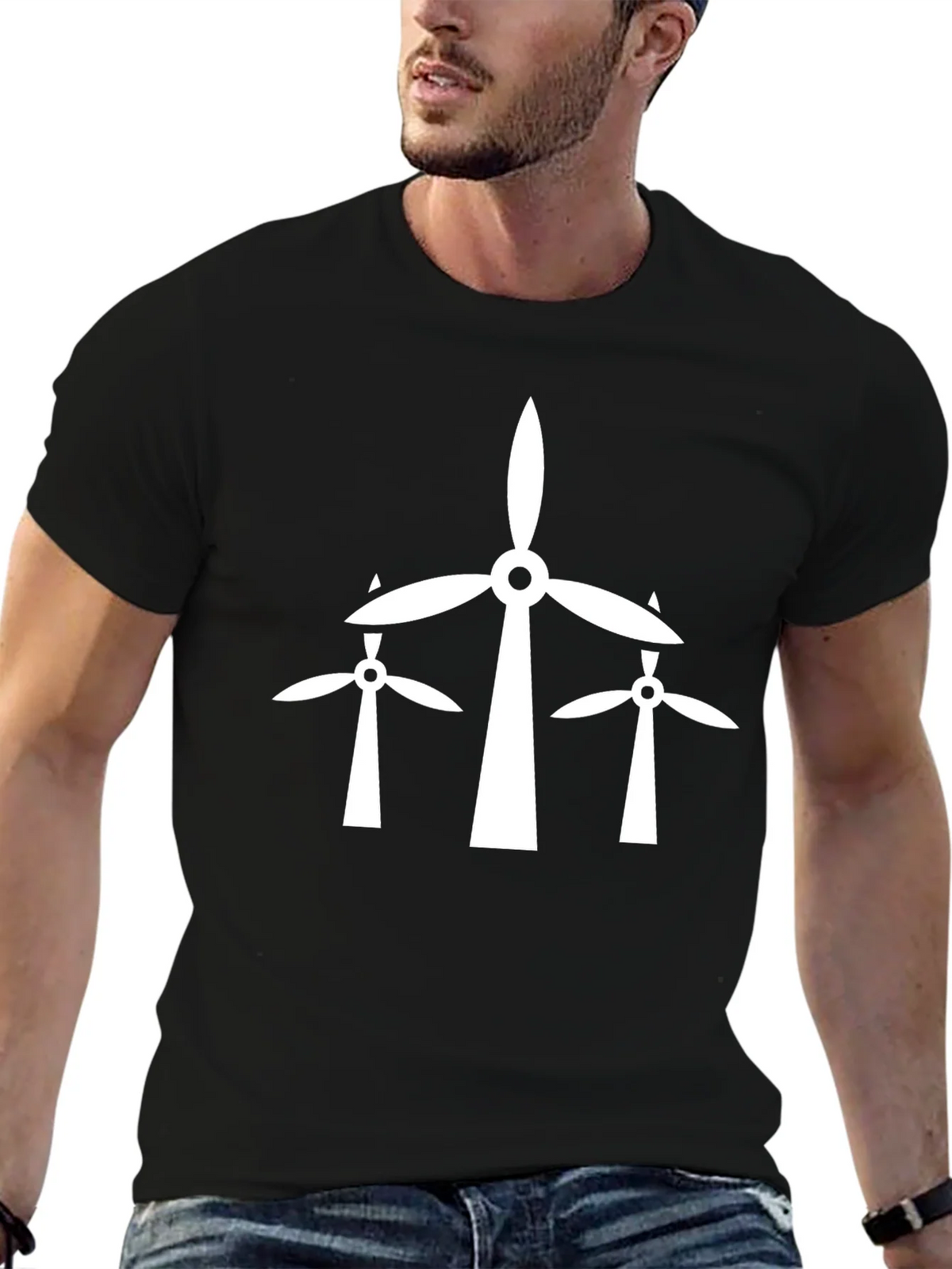 Wind Turbine Graphic Tee - Black Cotton T-Shirt product image 1