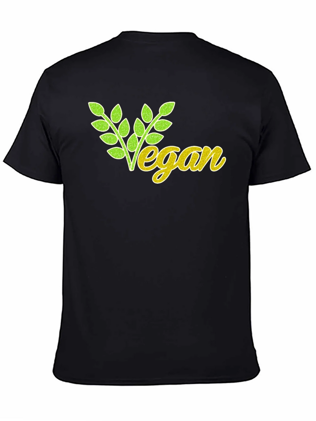 Vegan T-Shirt: Green & Yellow Leaf Design Black Cotton product image 2